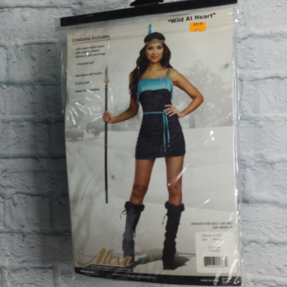 Alexa Wild At Heart Adult Costume Medium Black Turquoise Suede Dress A10343 NEW